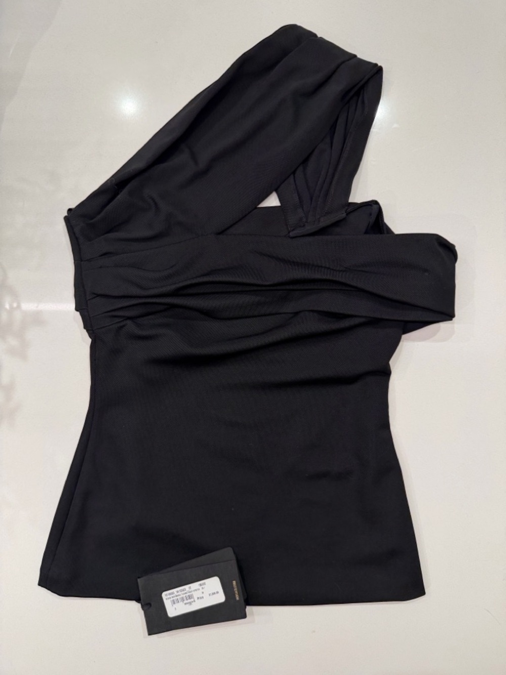 Versace NWT One Shoulder Gathered Top Black Techno Pique Stretch Size IT 36/XS